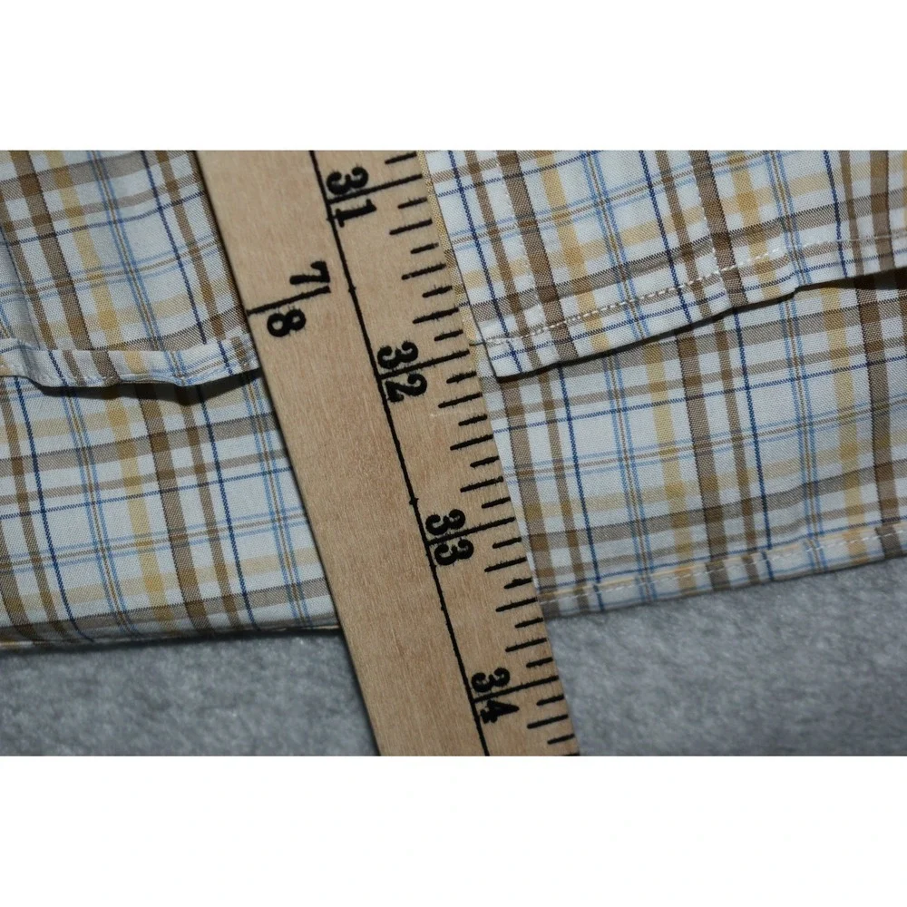 Faconnable Button Down Mens XL Beige Plaid Long Sleeve Cotton USA Made